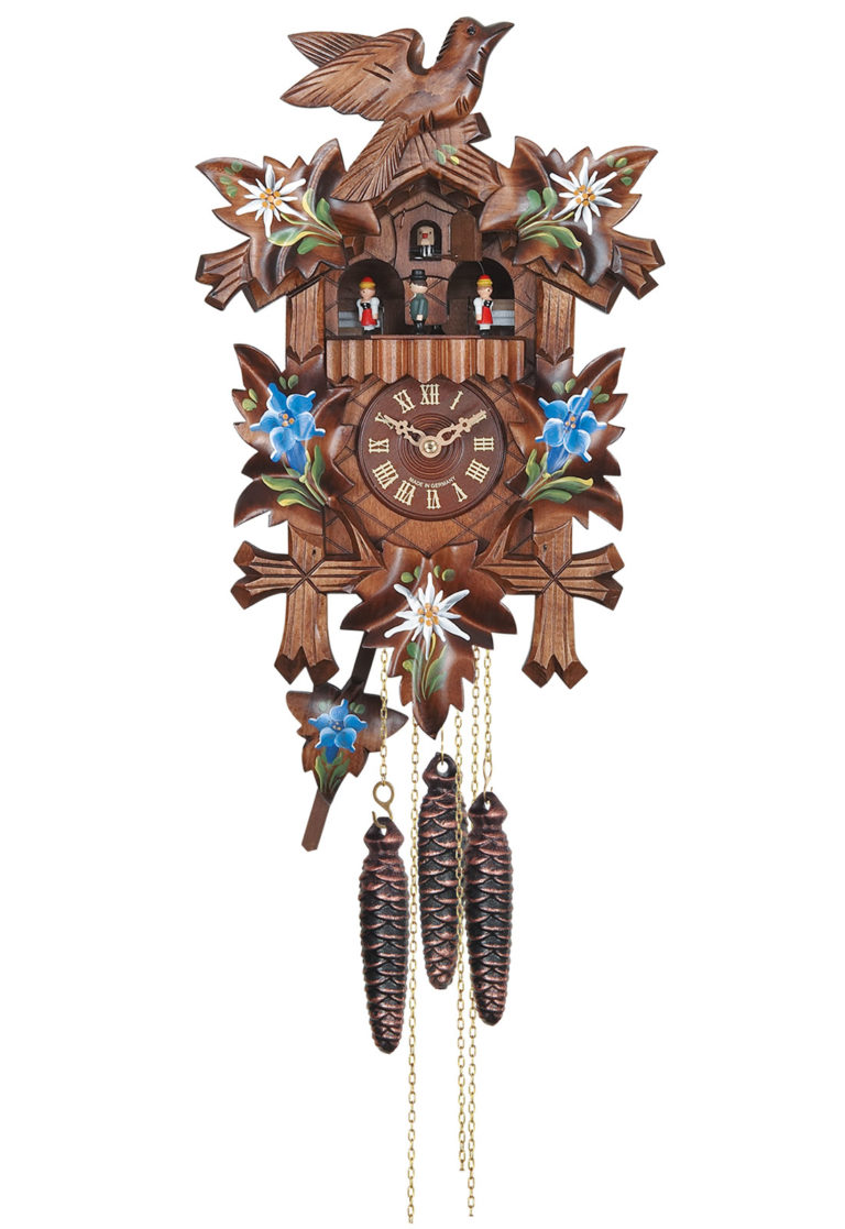 mechanical cuckoo clock - classic, carved, gentian and edelweiss ...